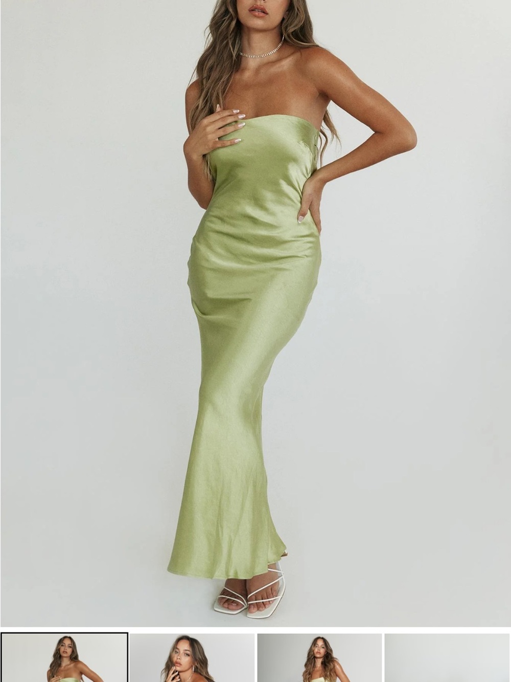 Princess Polly Strapless Satin Gown in Sage Green